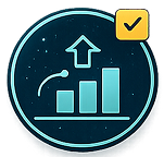 A bar graph and an up-arrow